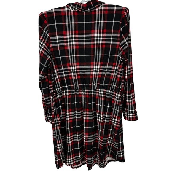 Derek Heart Plus Size Plaid Button-Down Tunic Dress 1X Black Red Long Sleeve - Picture 4 of 6